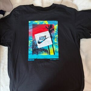 Nike Black Tee with Multicolor Tropical Logo